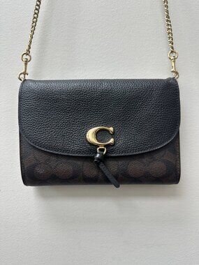 COACH Remi Chain Crossbody in Black/Brown Signature Coated Canvas